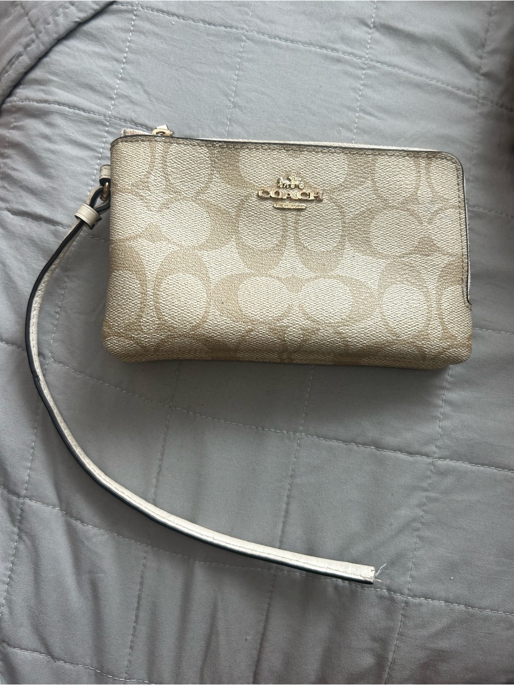 Coach Gold Metallic Signature Wristlet with Leather Strap